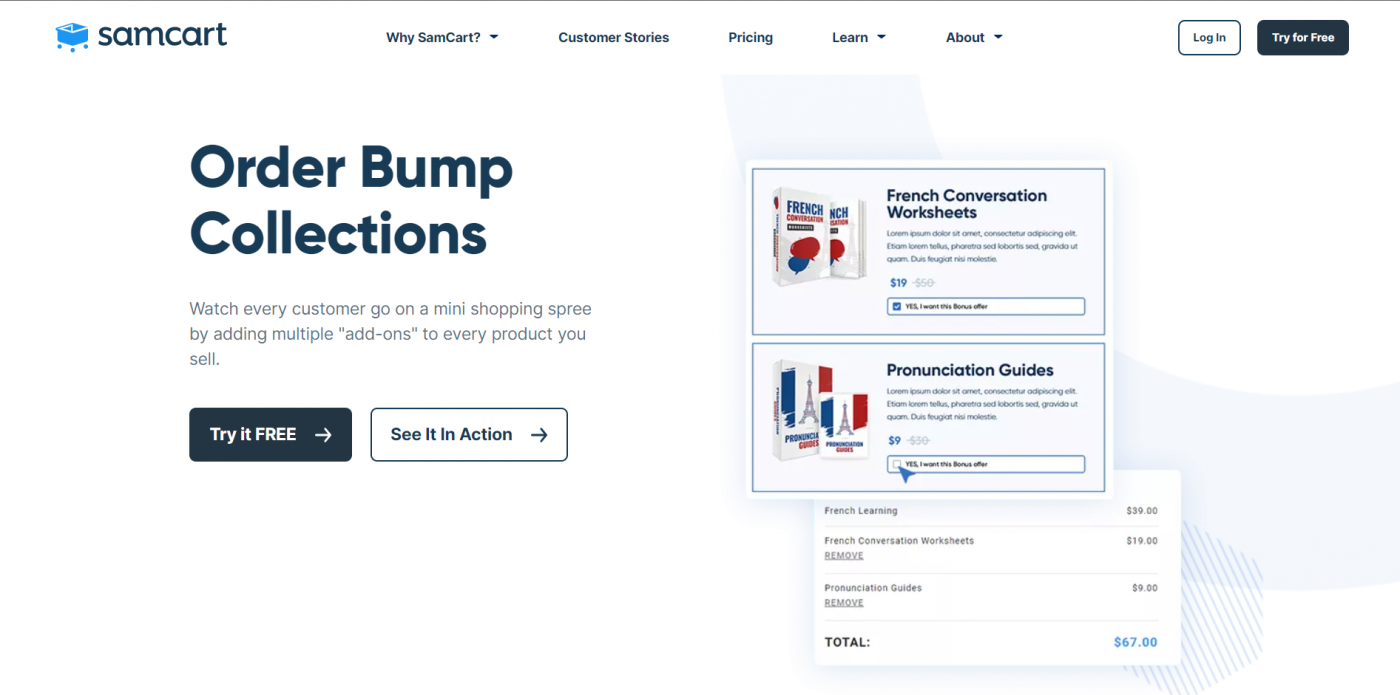 SamCart order bump collections