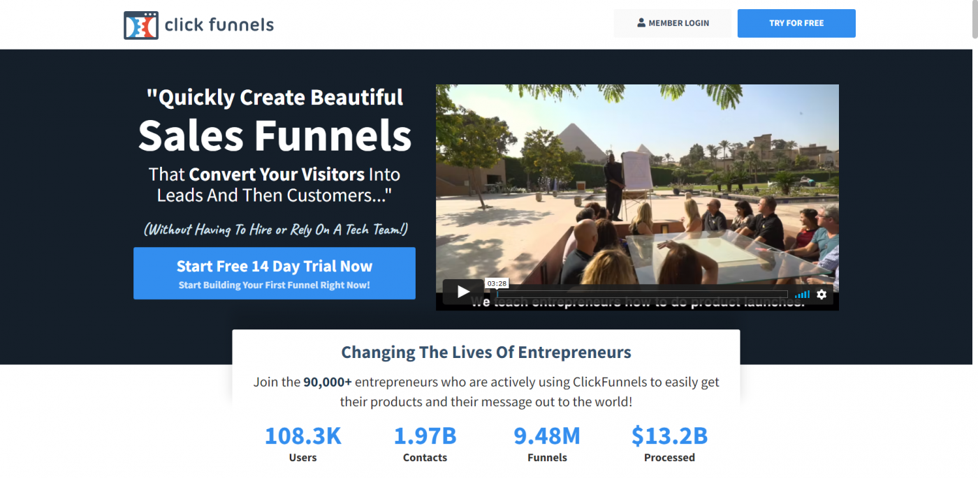 ClickFunnels home page