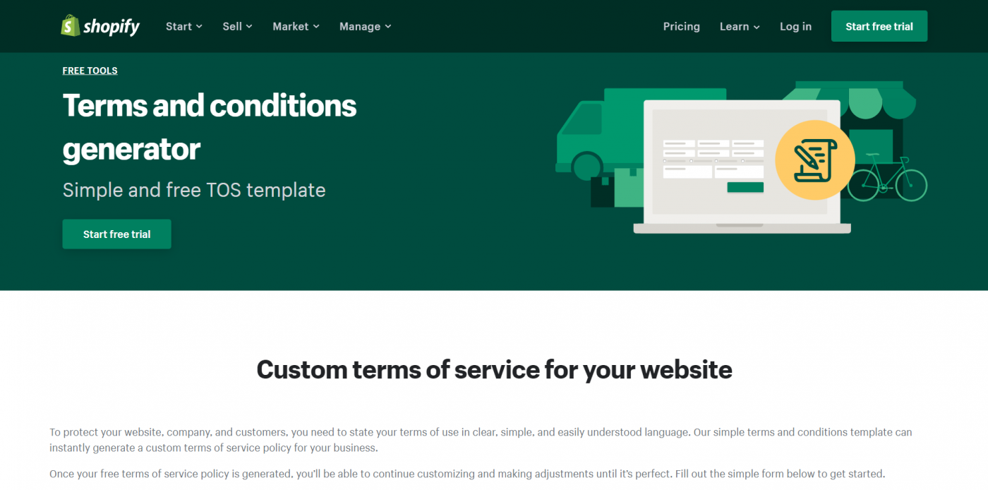 Shopify terms and conditions generator