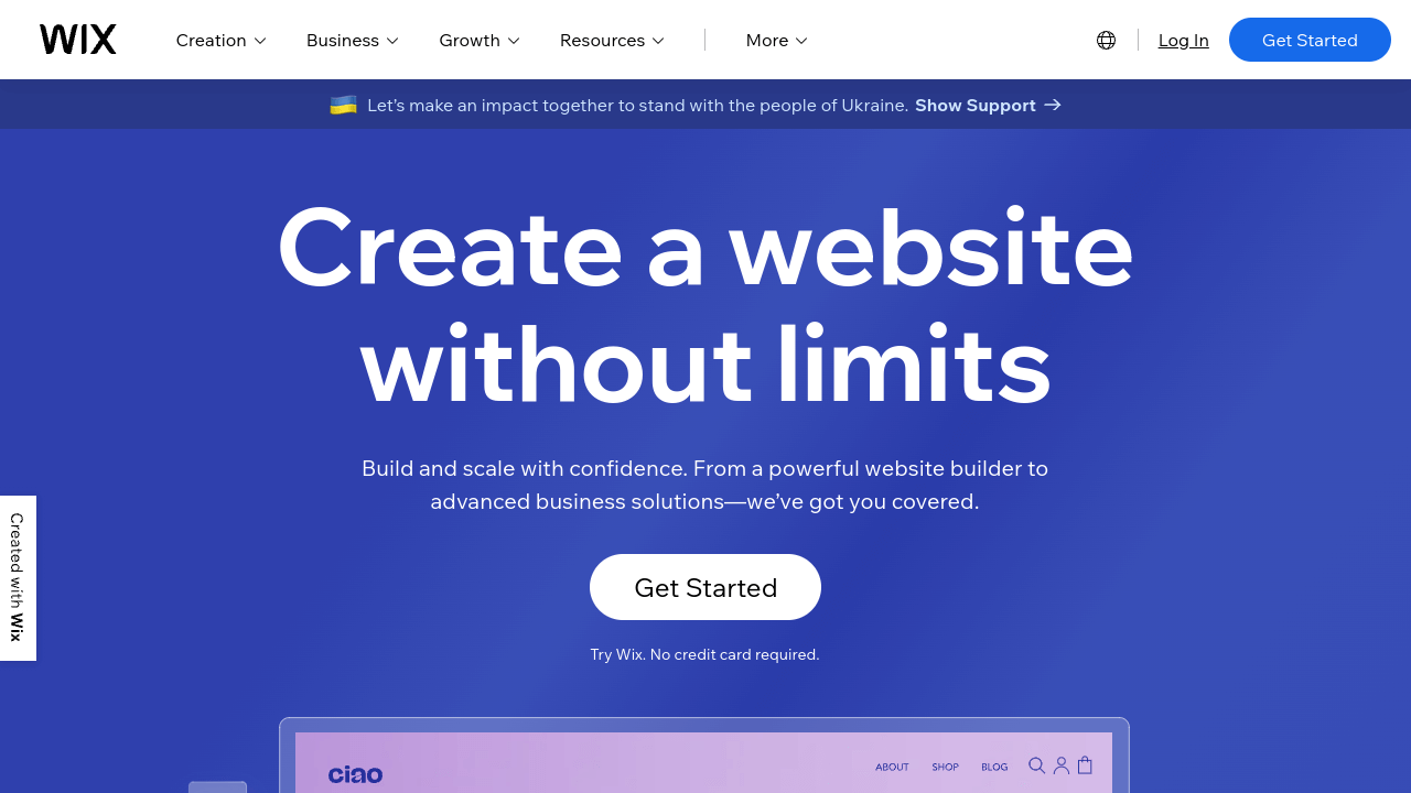 Wix homepage