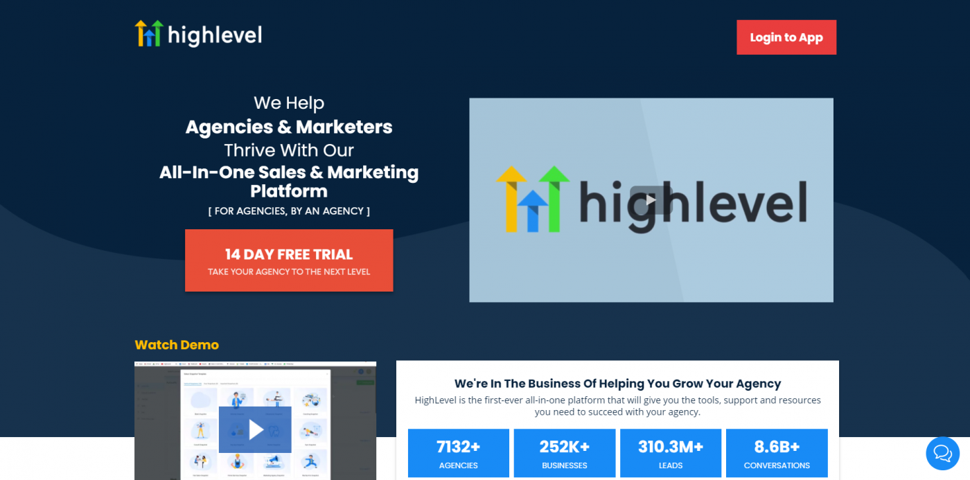 HighLevel CRM home page