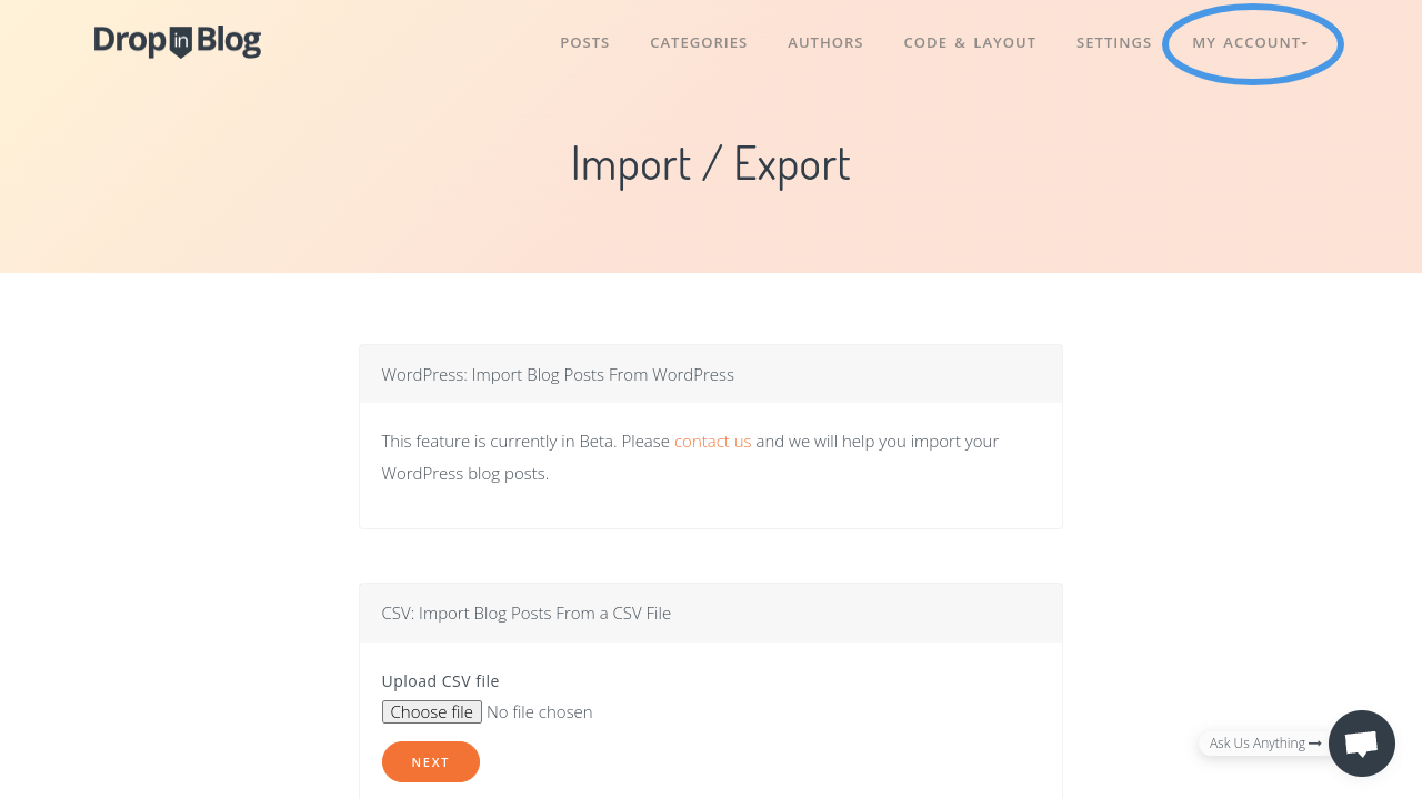 How to import in DropInBlog