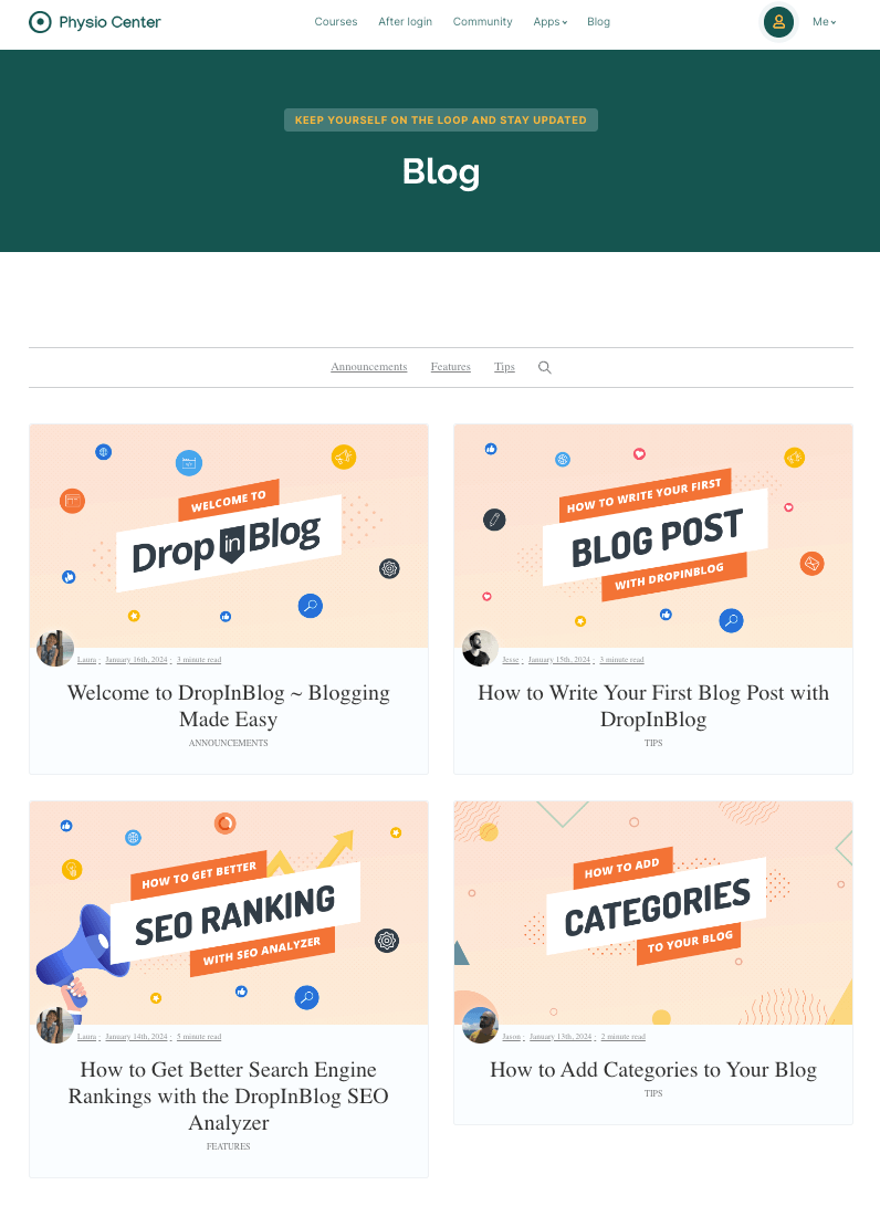 LearnWorlds Blog Example using DropInBlog