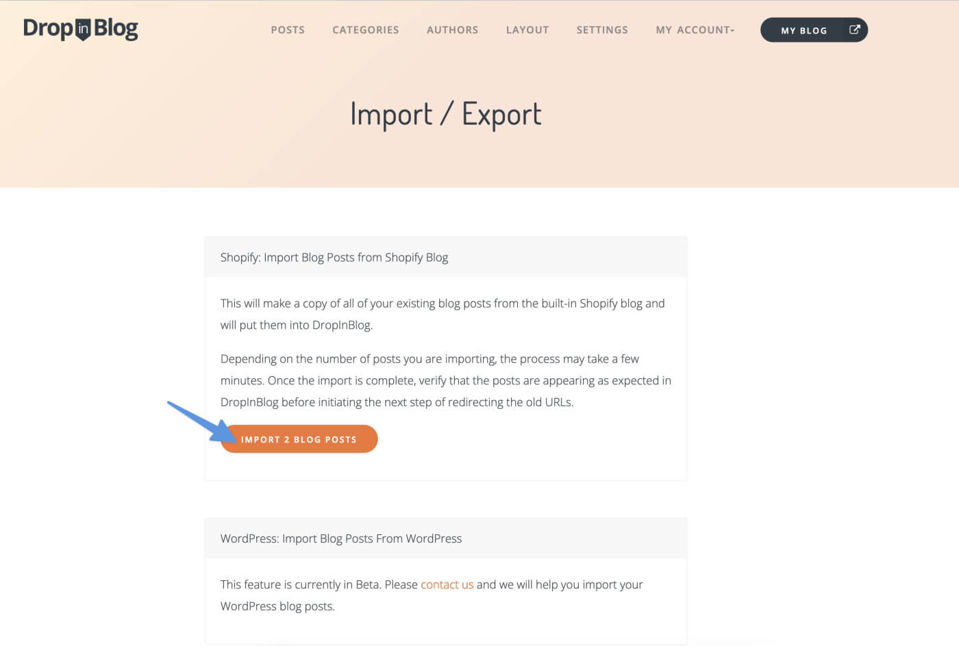 Shopify SEO tips: DropInblog Import feature