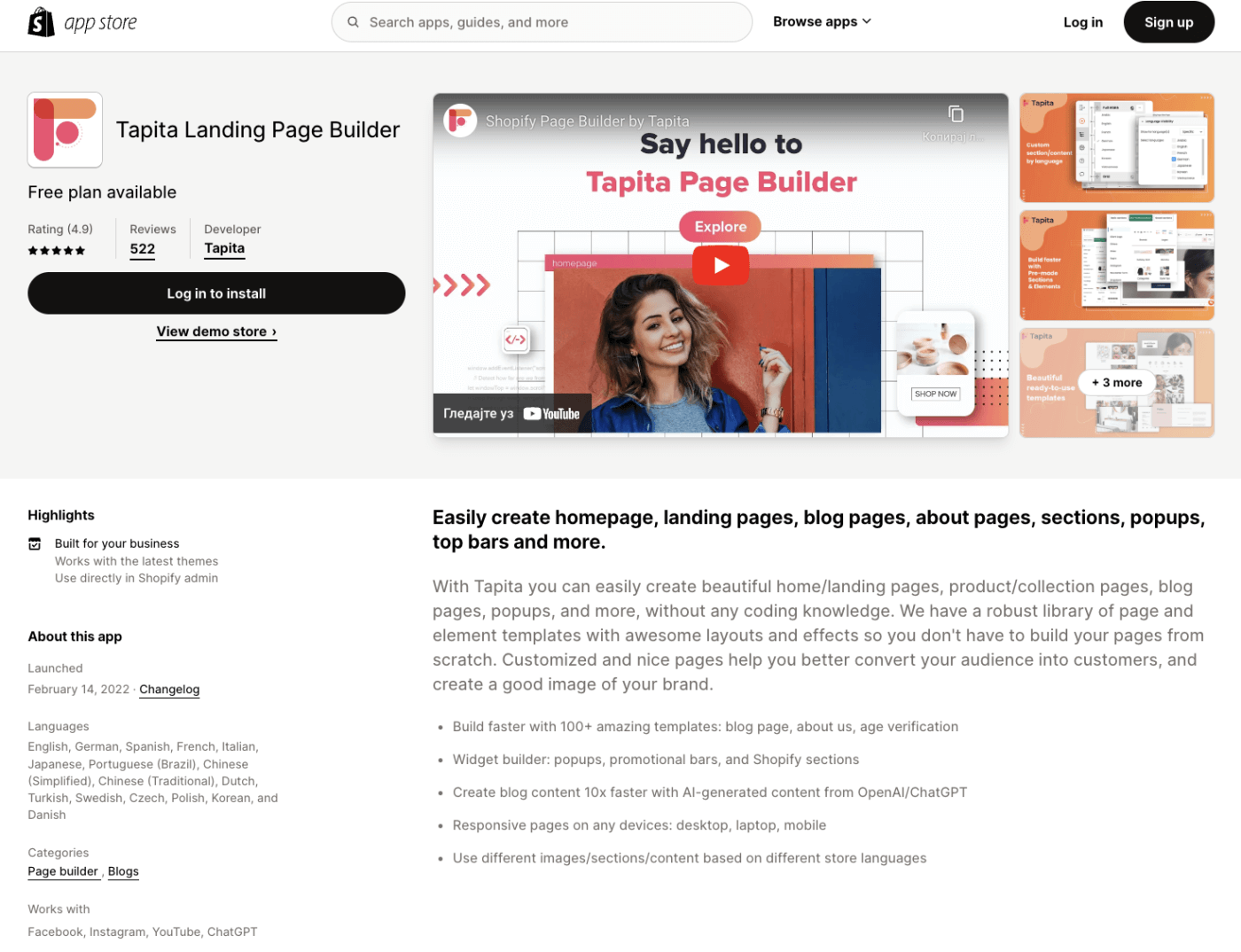 Tapita Landing Page Builder Shopify Page