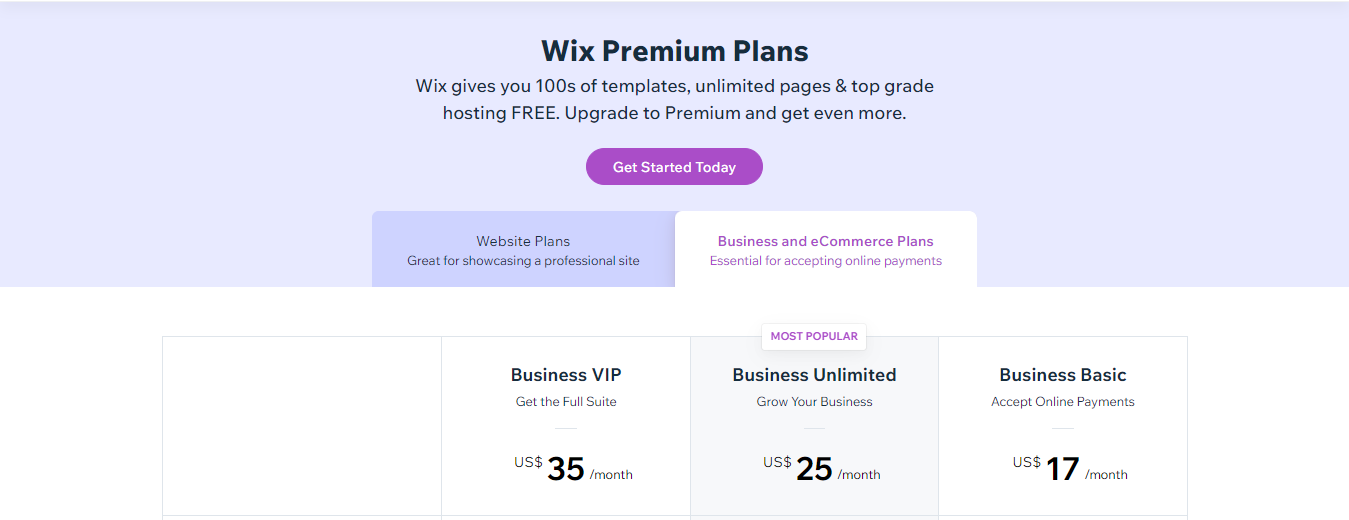What is Wix: Wix business plans