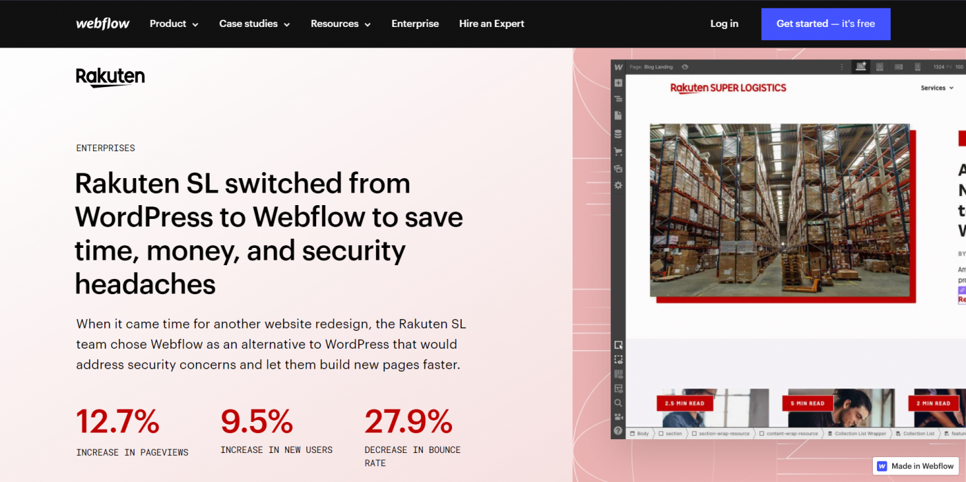 Webflow website examples: Rakuten case study