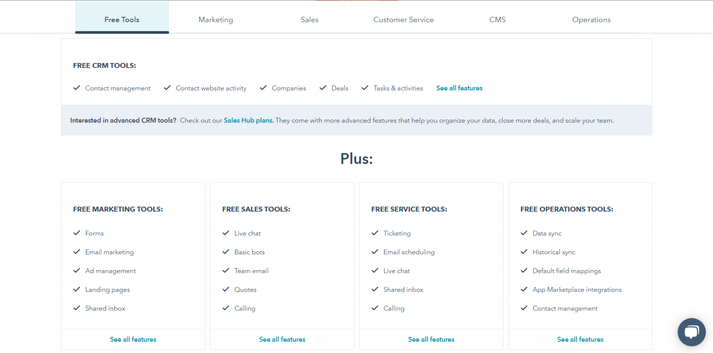 HubSpot free tools free plan
