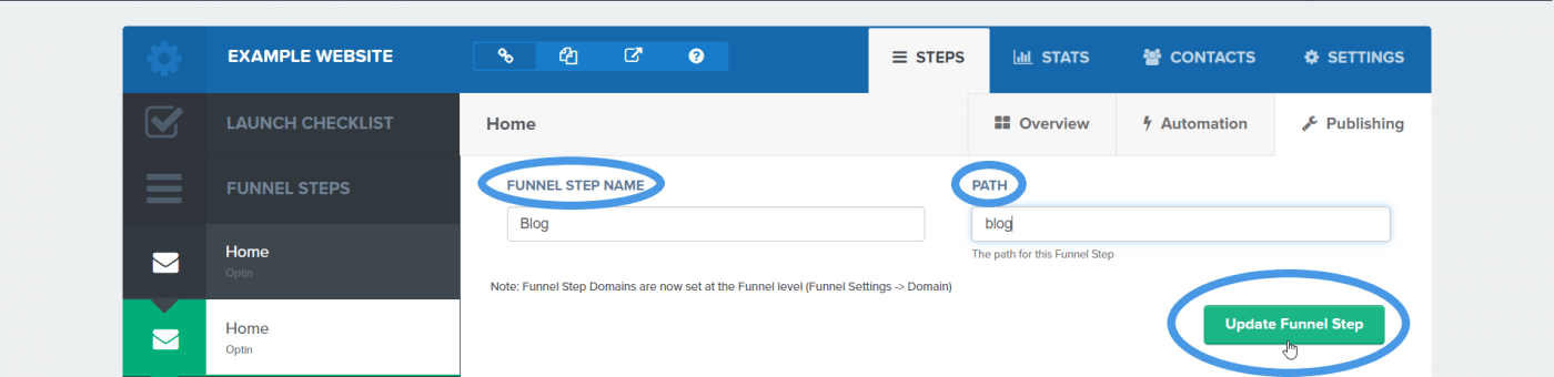ClickFunnels page name path update funnel step