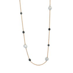 Black Diamond and Baroque Pearl necklace in 18k rose gold