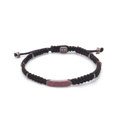 Baton bracelet with ruby in black macramé and black rhodium plated sterling silver