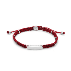 Red macramé bracelet with rhodium baton