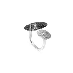 Sterling silver Pebble black diamond ring with white diamonds