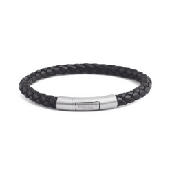 Charles bracelet in Italian black leather with sterling silver