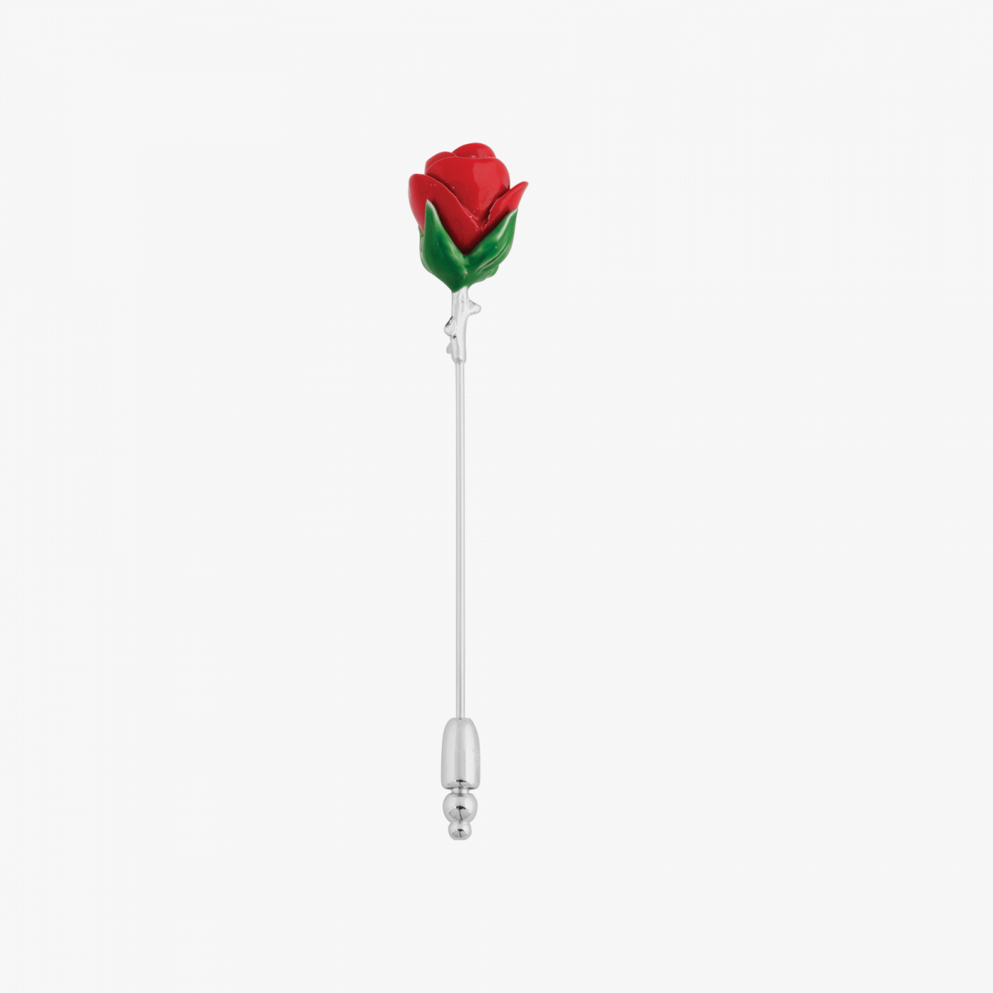 Rose lapel pin with red enamel and rhodium finish