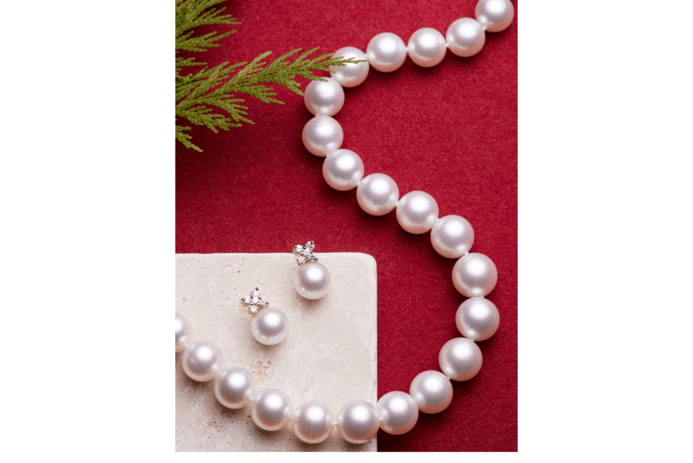 White strand of pearls with a pair of diamond white south sea pearl earrings