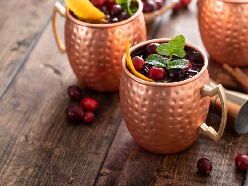 Cranberry mule mocktail in a copper cup | Bariatric Friendly drinks | Celebrate Vitamins