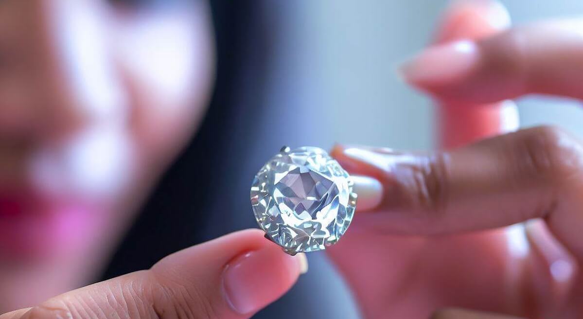 A woman examining a diamond engagement ring