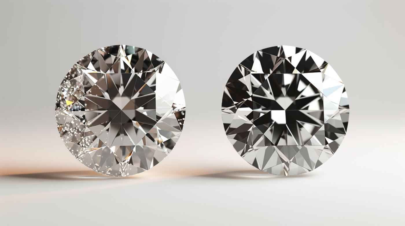 a comparison of a clear and heavily included diamond showing the imperfections