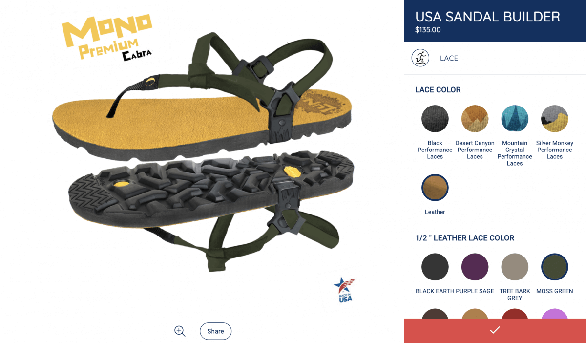 Luna Sandals Product Configurator made with MyCustomizer