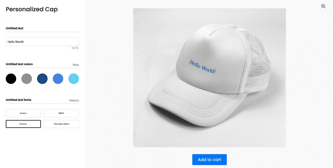 Personalized text on a Shopify custom product