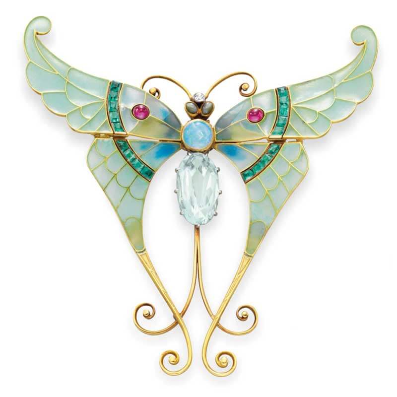 Vintage enamel jewelry - Art Nouveau enamel butterfly brooch by Boucheron, 1900