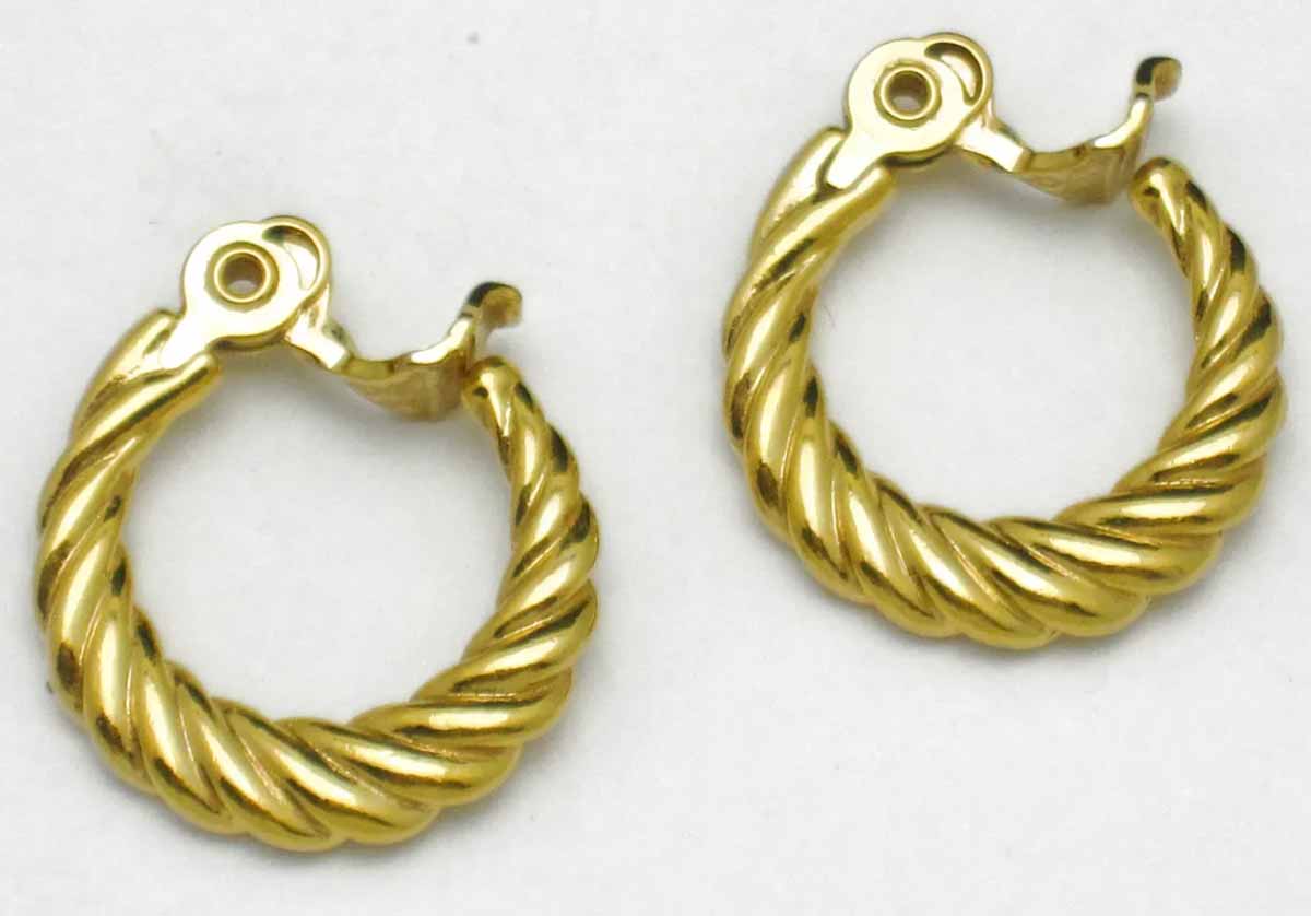 Monet Gold Plated Twisted Rope Hoop Earrings late 1970s