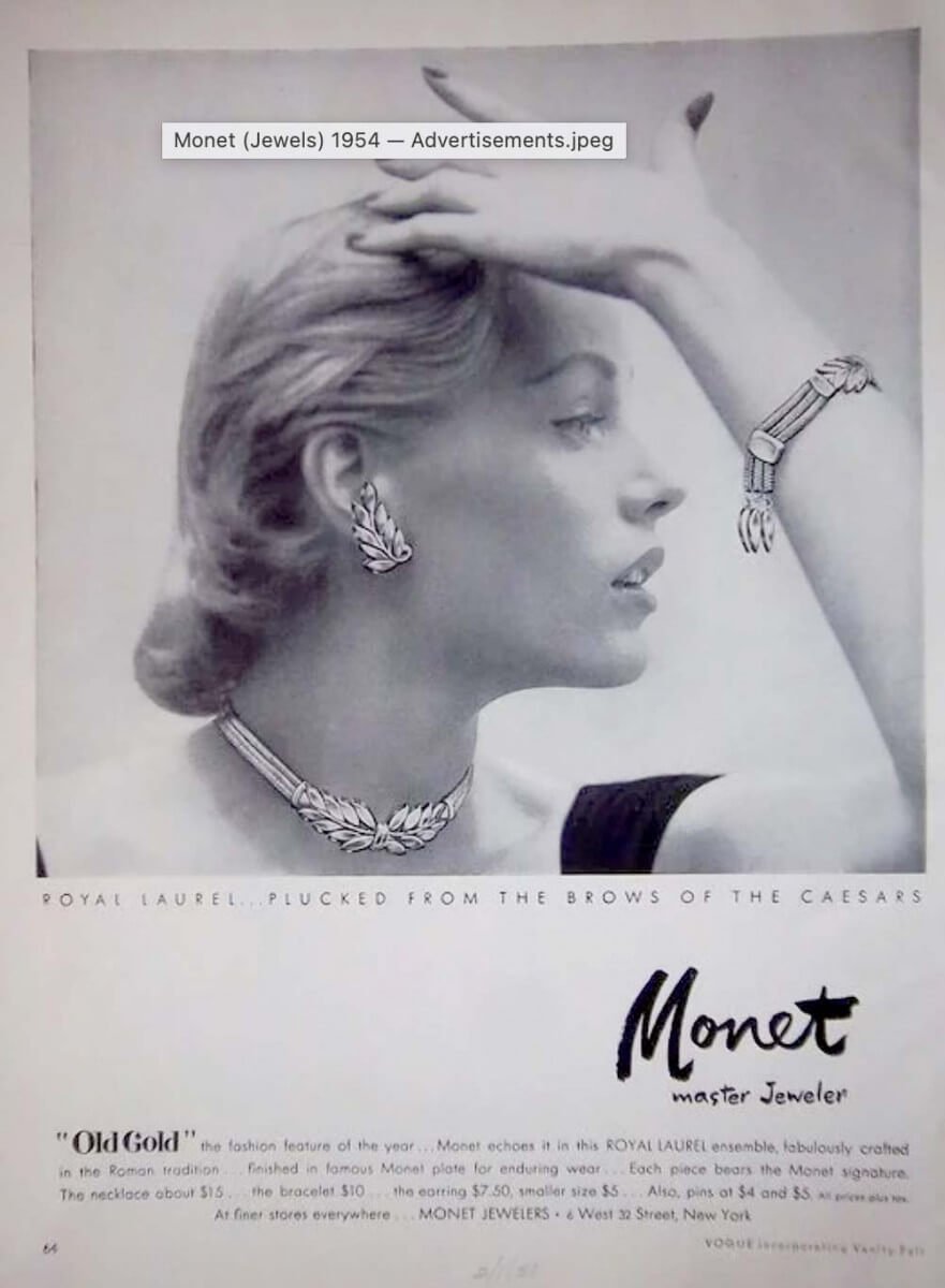 Monet Jewelry Ad Vogue 1952