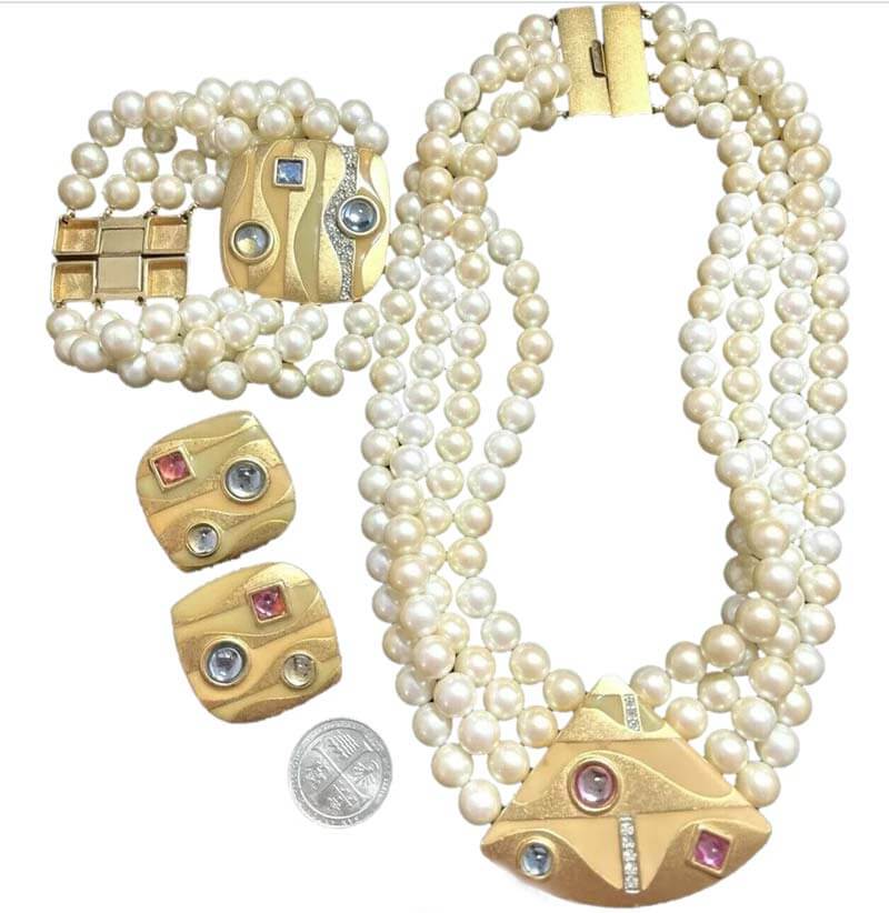 Monet Jewelry Multi Strand Faux Pearl Necklace Bracelet Earrings Set 1980s