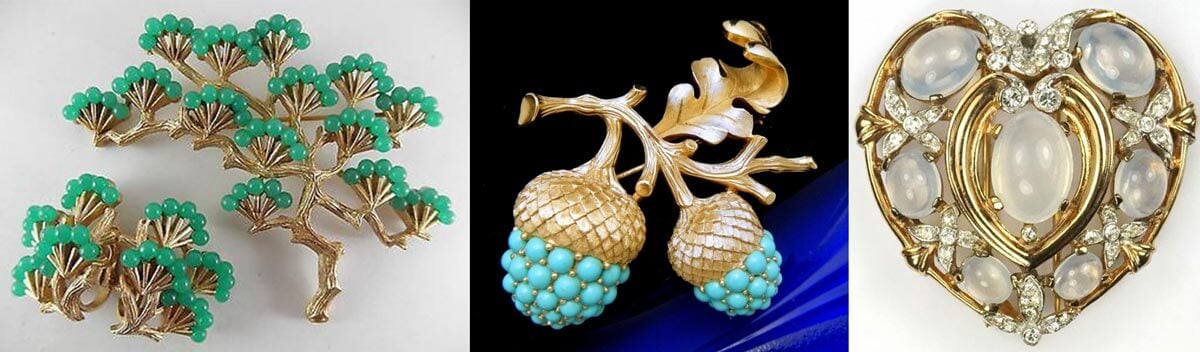 Lucite-Jewelry-Trifari-Vintage-Brooch-Bead-Oak-Leaf-Acorns-1960s-Tree-Heart