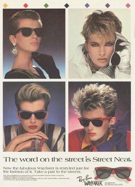Ray ban wayfarer sunglasses 80s fashion vintage ad