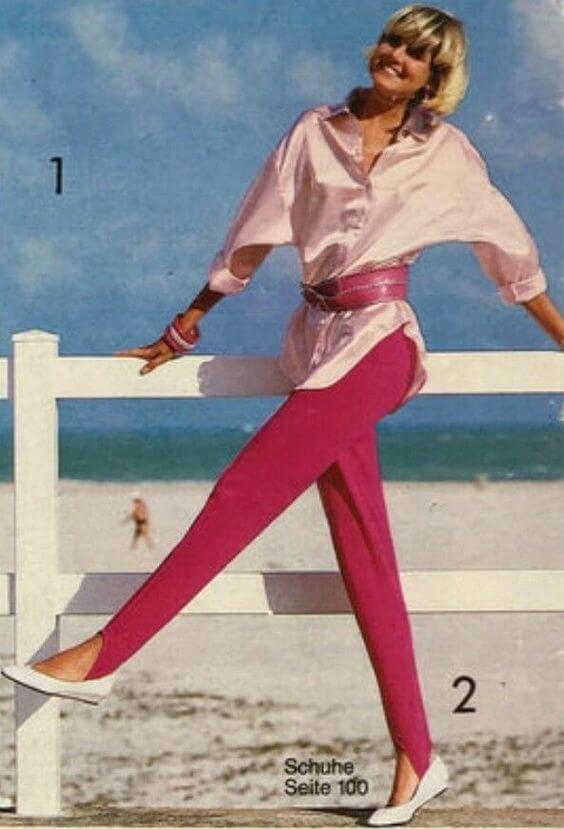 80s fashion trend stirrup pants women