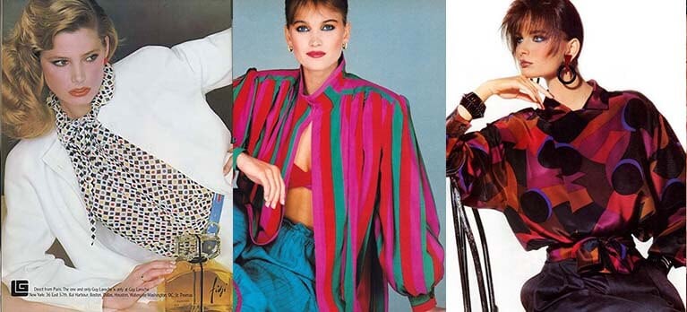80s geometric pattern silk blouses women fashion