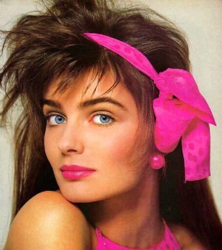 80s Jewelry Paulina Porizkova wearing neon pink headband
