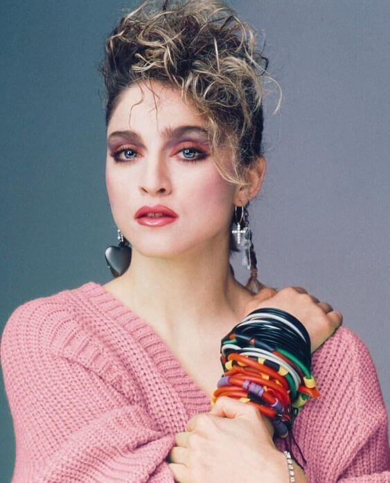 80s jewelry madonna wearing layered colorful jelly bracelets 1980s