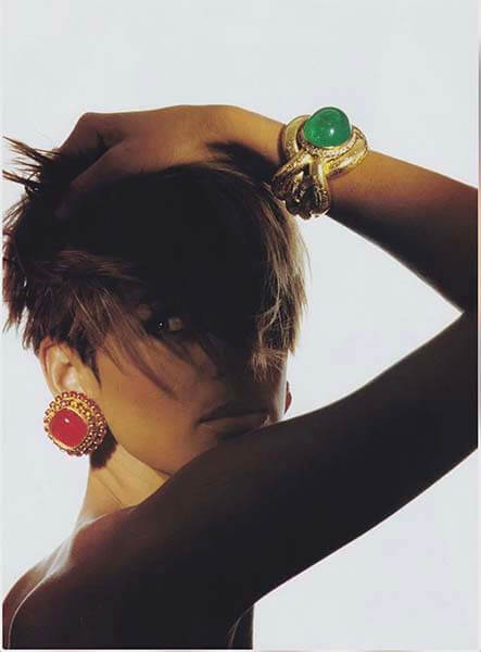 80s Jewelry Dominique Aurientis earrings in Vogue August, 1989. Photographed by Irving Penn