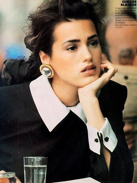 80s Jewelry Yasmin le Bon wearing platinum and gold earrings