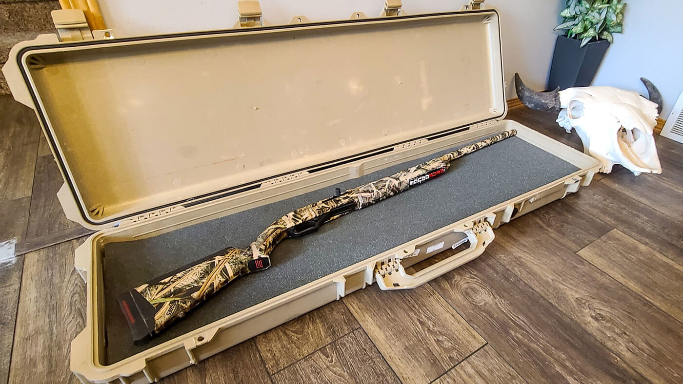 Shotgun in a case ready to fly