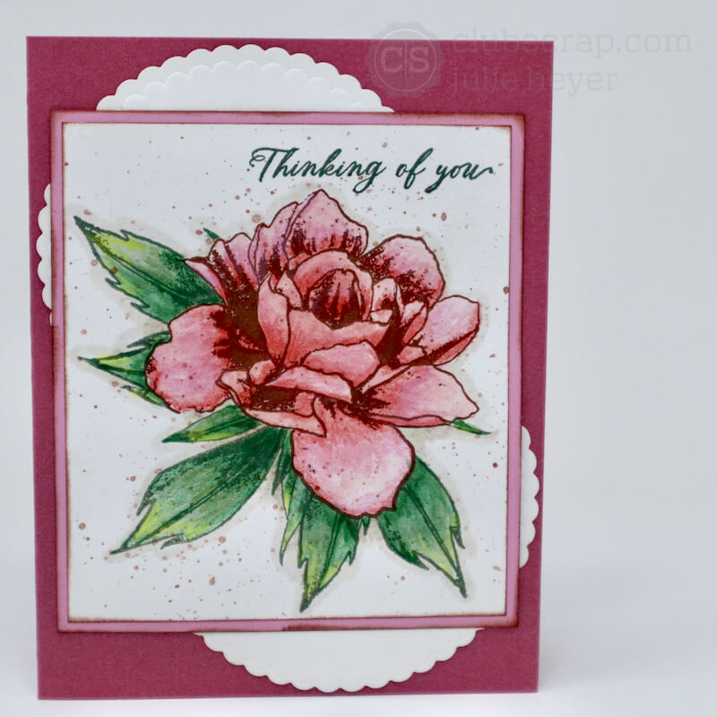 Peony Blossom Card #clubscrap #stamping #masking #coloring #peony #florals