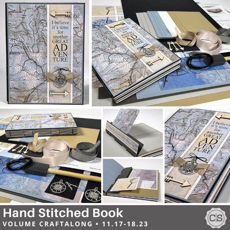Hand Stitched Book featuring the Cartography collection