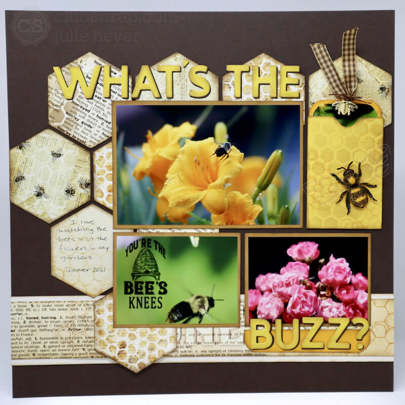 Hexagon Prints Background Let It Bee Scrapbook Page #clubscrap #bees #scrapbooking