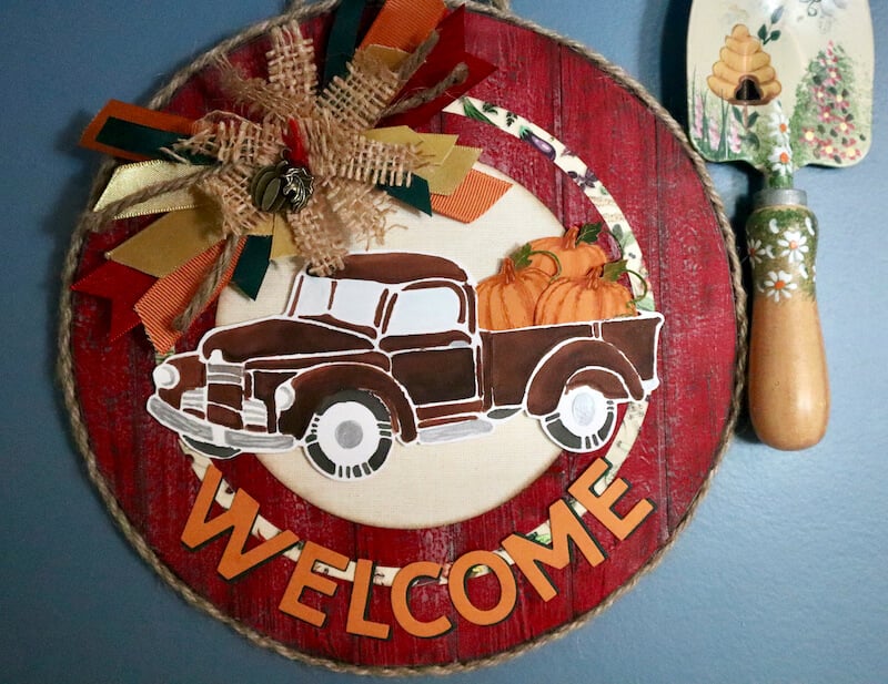 Welcome Sign Farmstand Pizza Box Plaque #clubscrap #pizzabox #vintagetruck #stencil #sign #fall