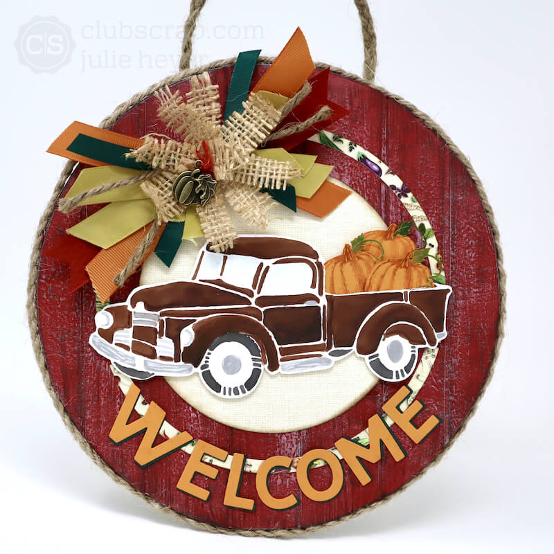 Welcome Sign Farmstand Pizza Box Plaque #clubscrap #pizzabox #vintagetruck #stencil #sign #fall