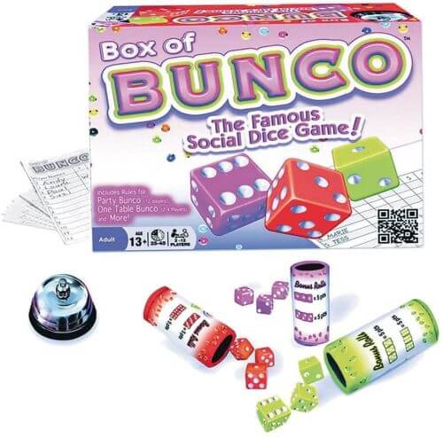 Bunco box, dice, and scorecards 