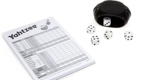 Yahtzee game scoring pad and dice