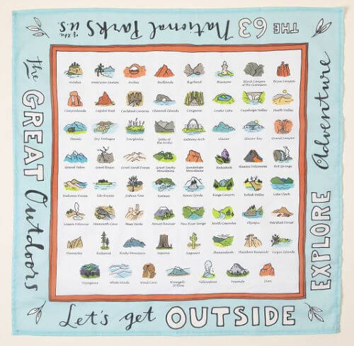 Bandana with simple illustrations for each National Park