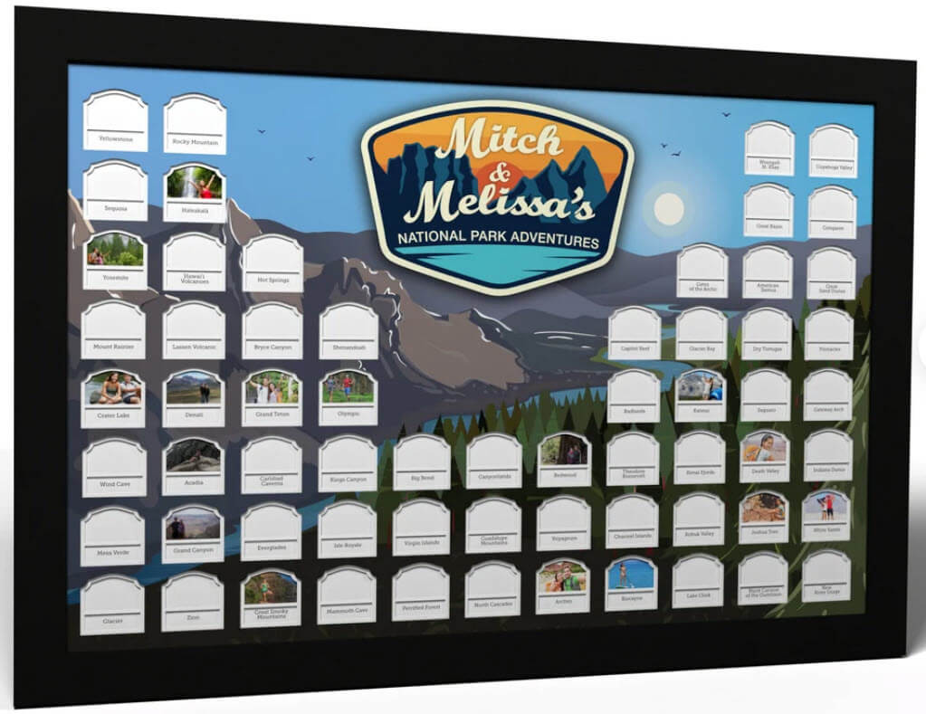Personalized National Parks photo mat with room for photos of visits