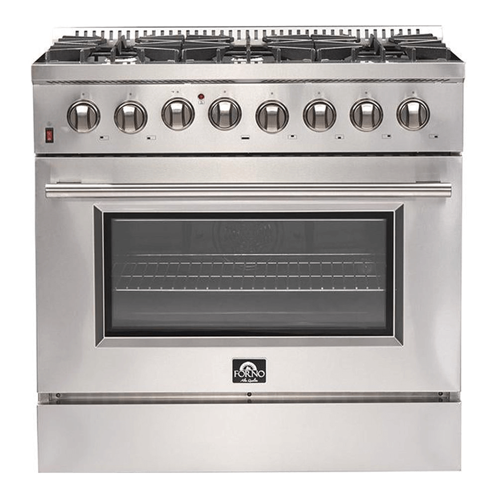 Forno Galiano Gold Professional - 36 in. 5.36 cu. ft. Freestanding Dual Fuel Range with Gas Stove and Electric Oven in Stainless Steel (FFSGS6156-36) - white background