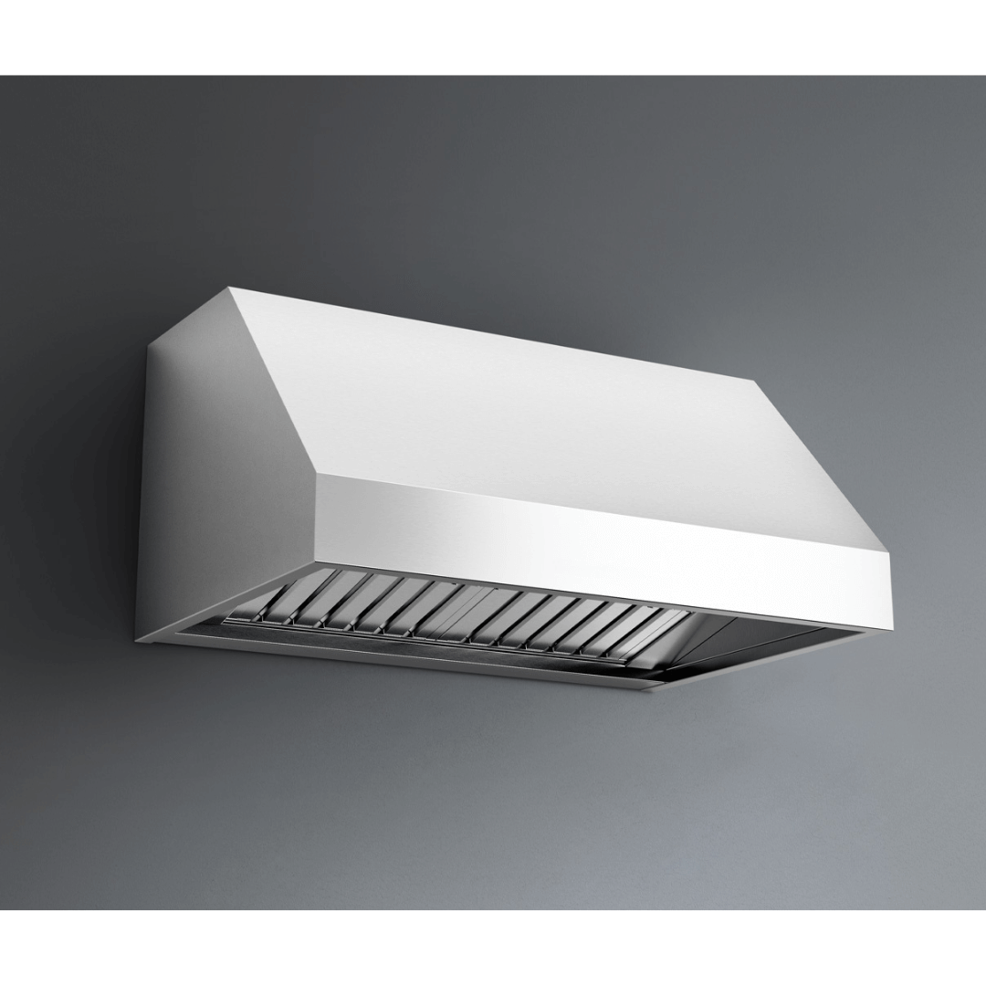 Falmec Zeus Professional Wall Mount Range Hood in Stainless Steel with Size and Motor Options (FP18P) - grey background