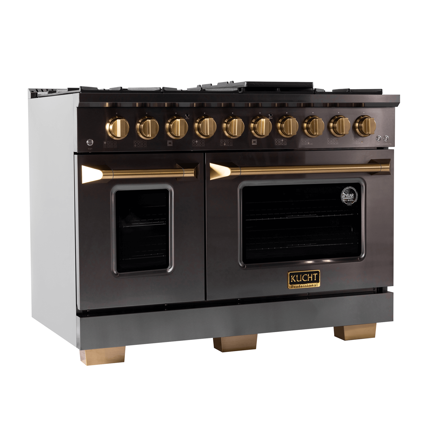 Kucht Gemstone 48 in. 6.7 cu. ft. 8 Burners Propane Gas Range with Two Ovens - One Convection - in Titanium Stainless Steel (KEG483)  - white background